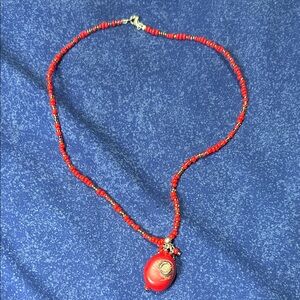 Red Beaded Pendant Necklace - Women Jewelry